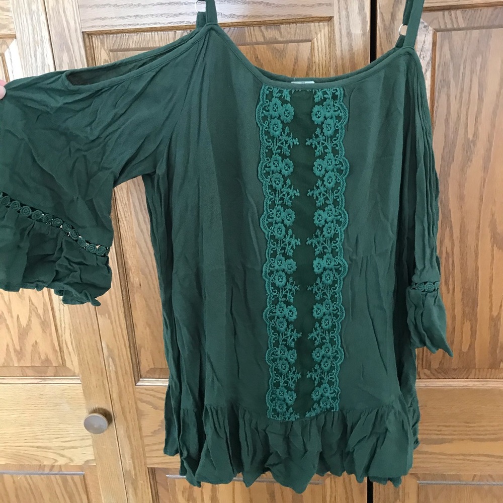 Army green flowy, boho shirt